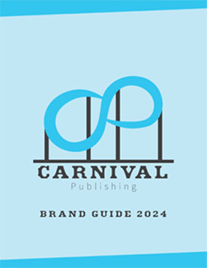 Zane Sanders's logo design of Carnival Publishing that has a blue roller coaster that looks like an infinity sign